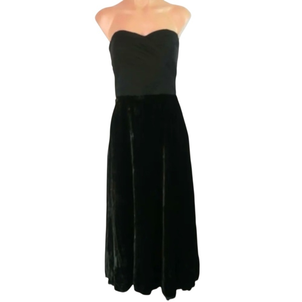 Vintage 90’s Y2K Lauren Ralph Lauren Black Strapless Velvet Midi Dress